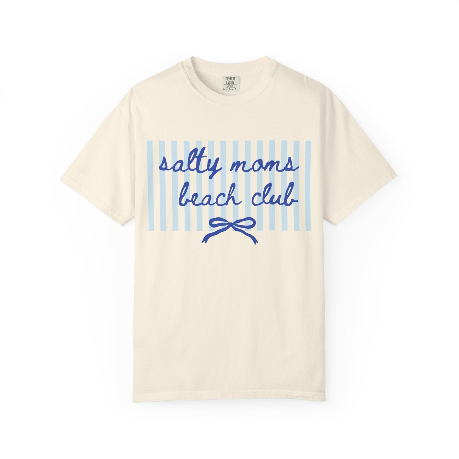 Salty Moms Beach Club Graphic T-Shirt Cute Bow & Stripe Mom Tee