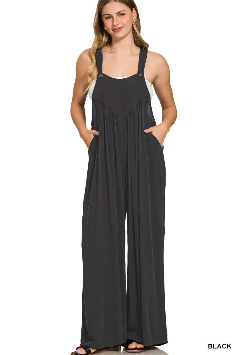 Zenana Woven Rayon Crepe Wide Leg Overalls - Sydney So Sweet