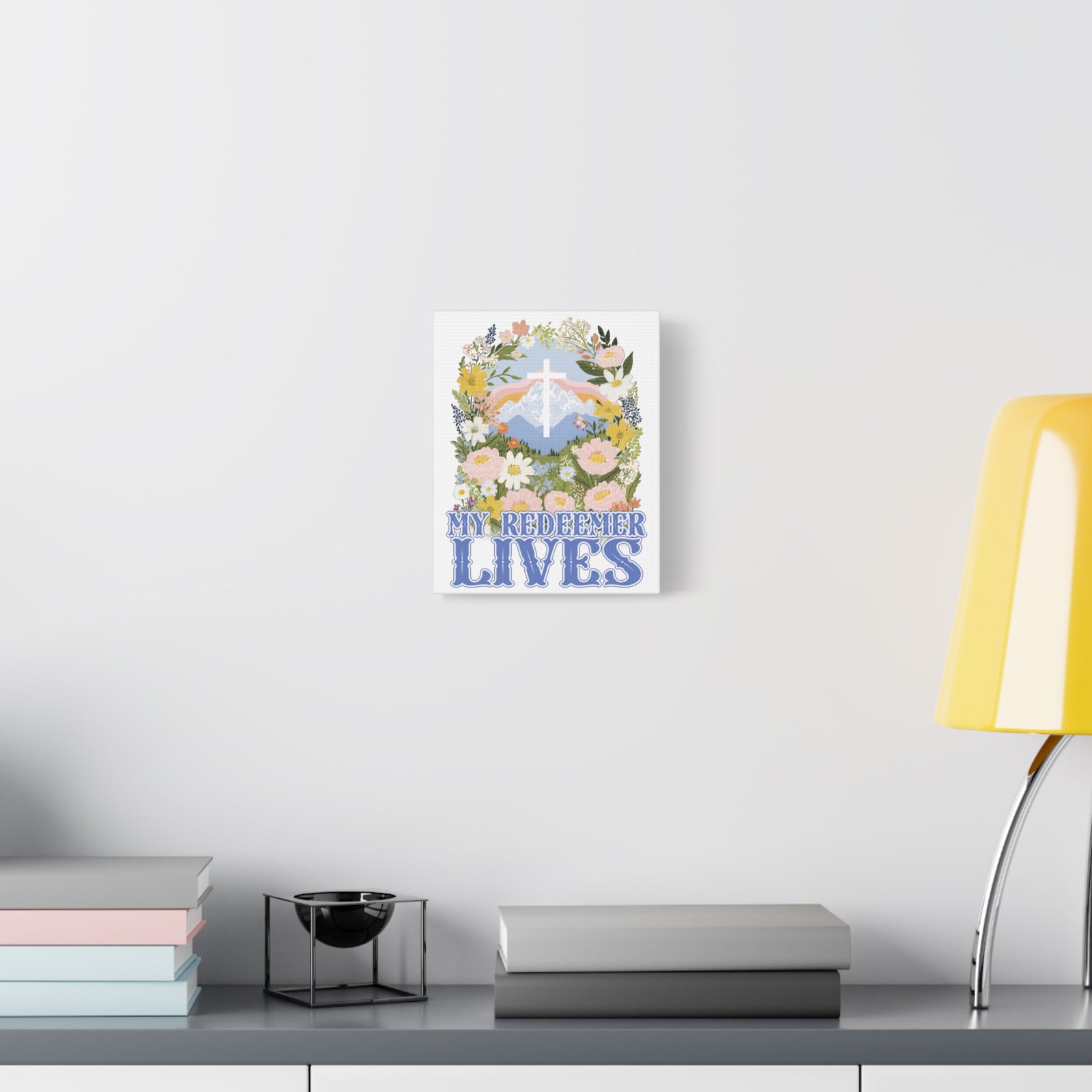 My Redeemer Lives Canvas Wall Art Floral Cross Christian Inspirational Print