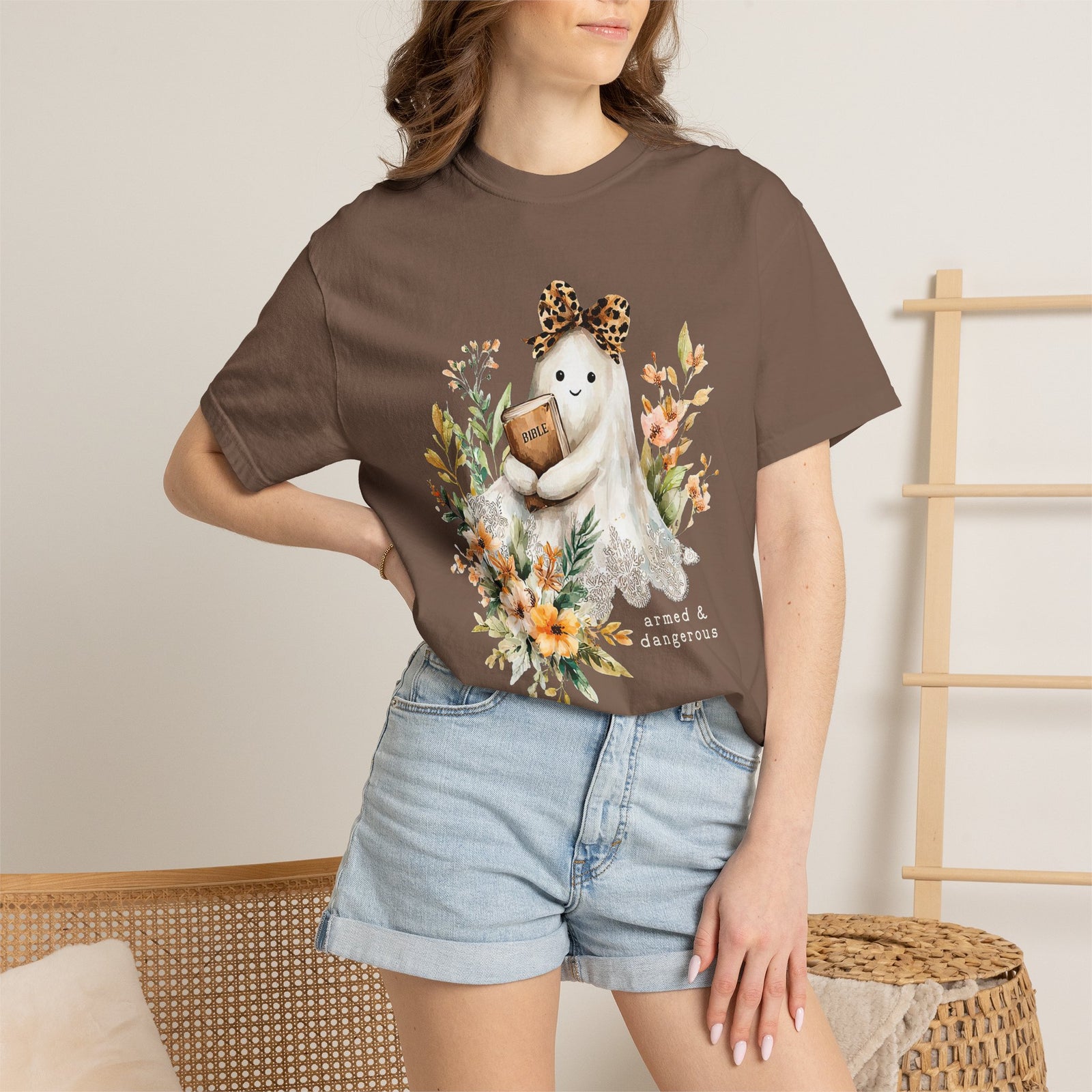 Bible Ghost Floral Tee Armed & Dangerous Cute Halloween Graphic T-Shirt