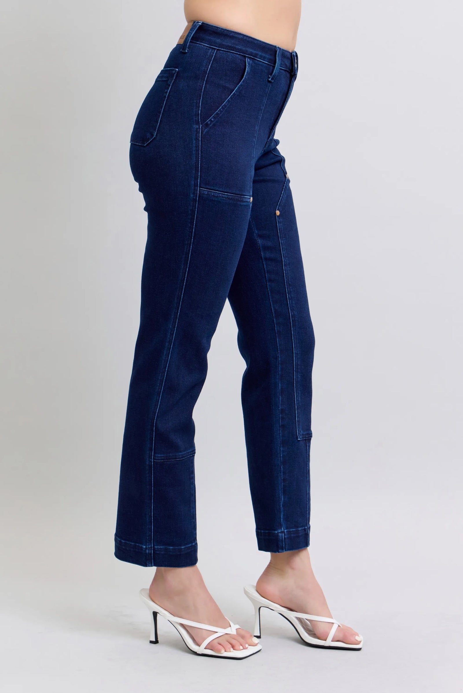 Judy Blue Full Size Hw Work Wear Knee Patch Straight Jeans Plus Size - Sydney So Sweet