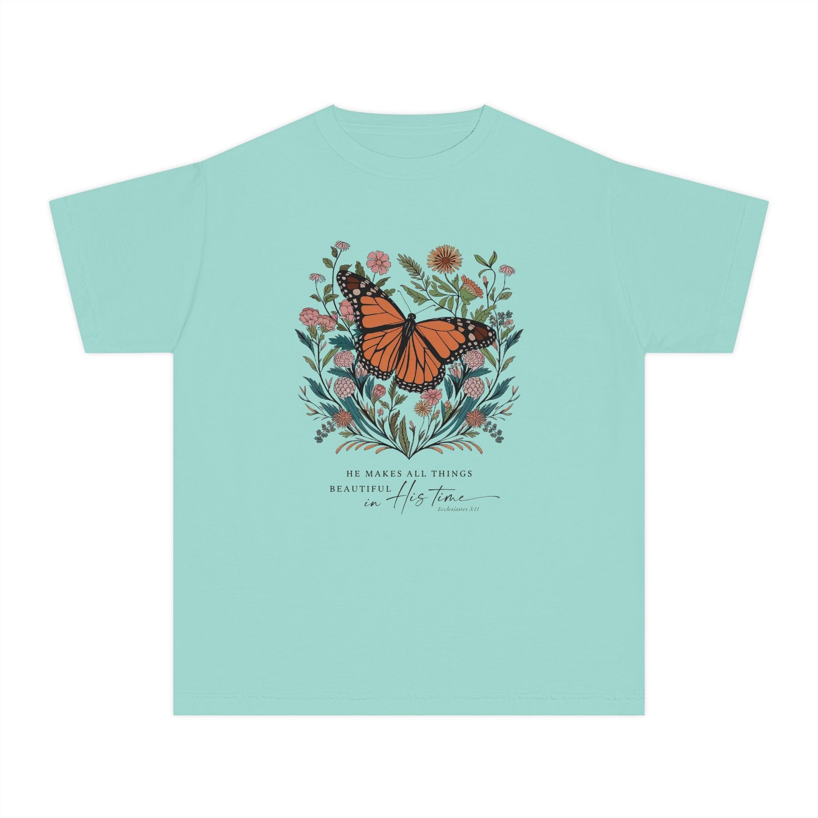 He Makes All Things Beautiful T-Shirt Christian Butterfly Kids Graphic Tee