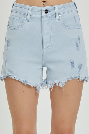 RISEN Full Size High Rise Distressed Detail Denim Shorts - Sydney So Sweet
