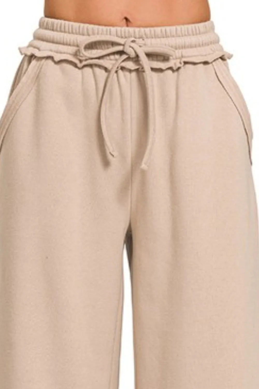 Zenana Fleece Exposed Seam Wide Leg Sweatpants - Sydney So Sweet