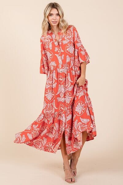 Mittoshop Abstract Leaf Print Tiered Ruffle Dress - Sydney So Sweet