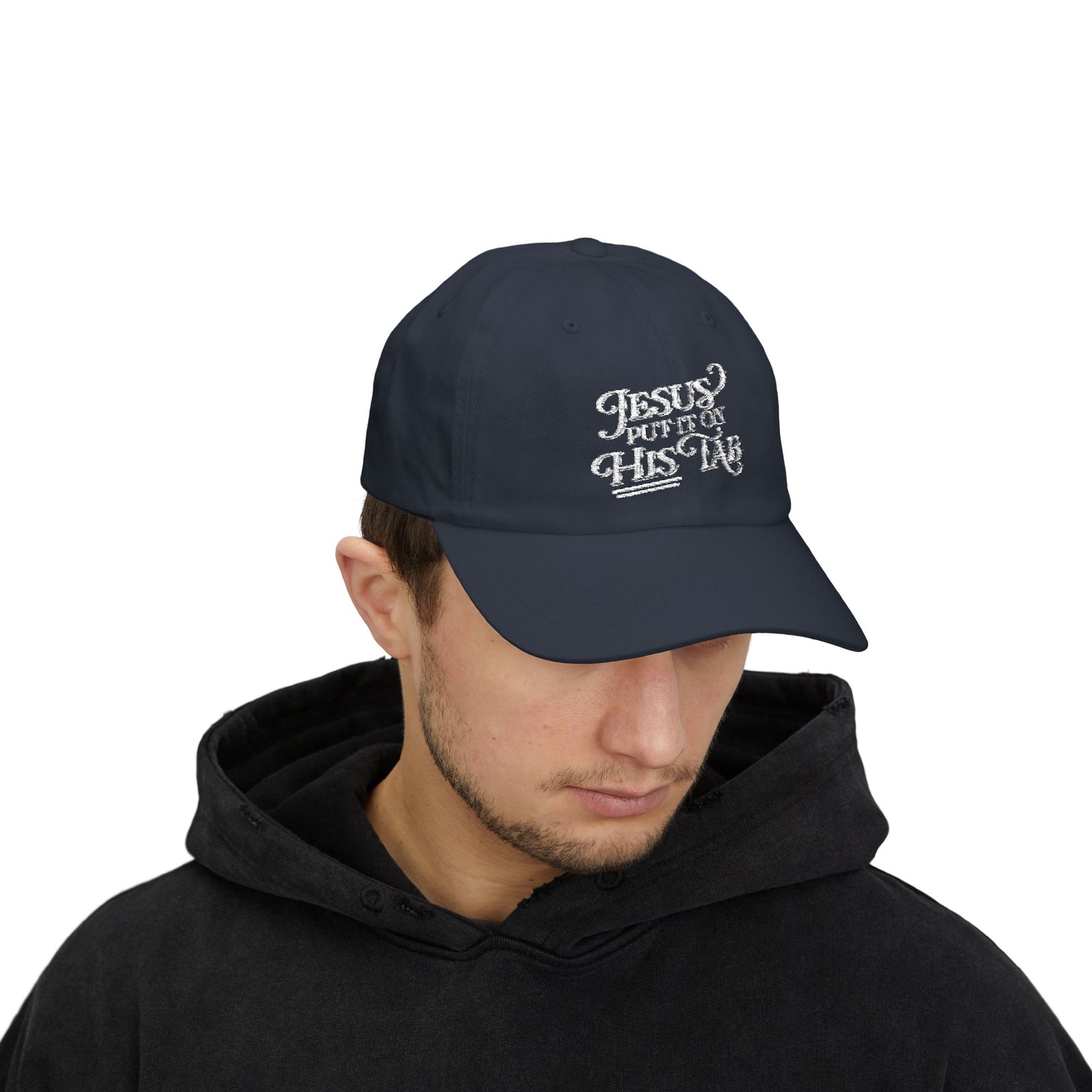 Jesus Put It On His Tab White Embroidered Christian Dad Cap Baseball Hat
