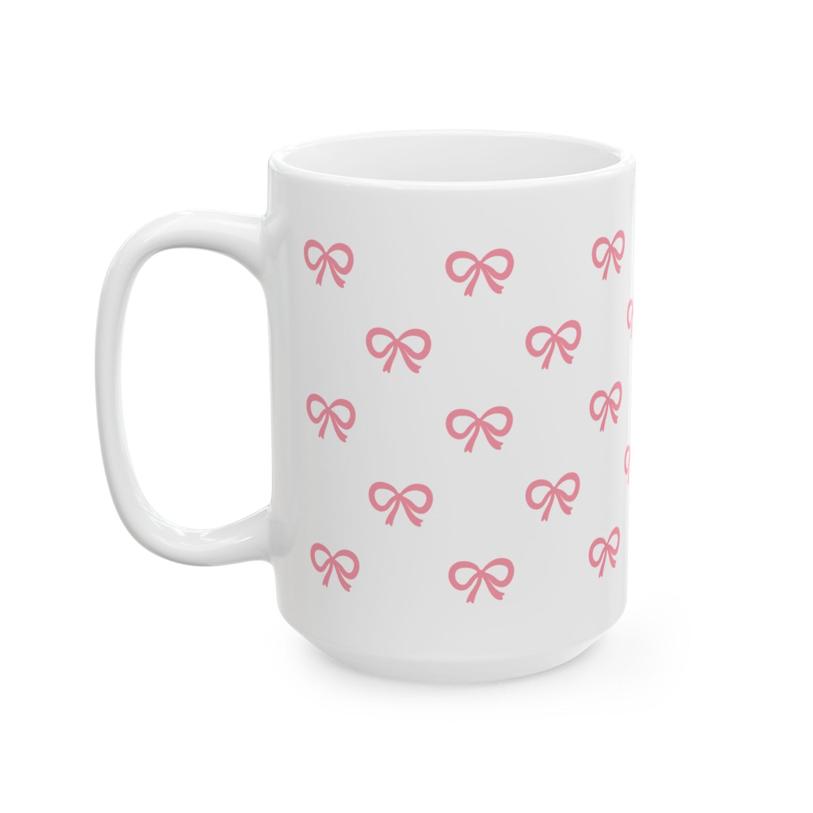 Pink Bow Pattern Ceramic Mug — Cute All-Over Ribbon Design (11oz & 15oz) - Sydney So Sweet
