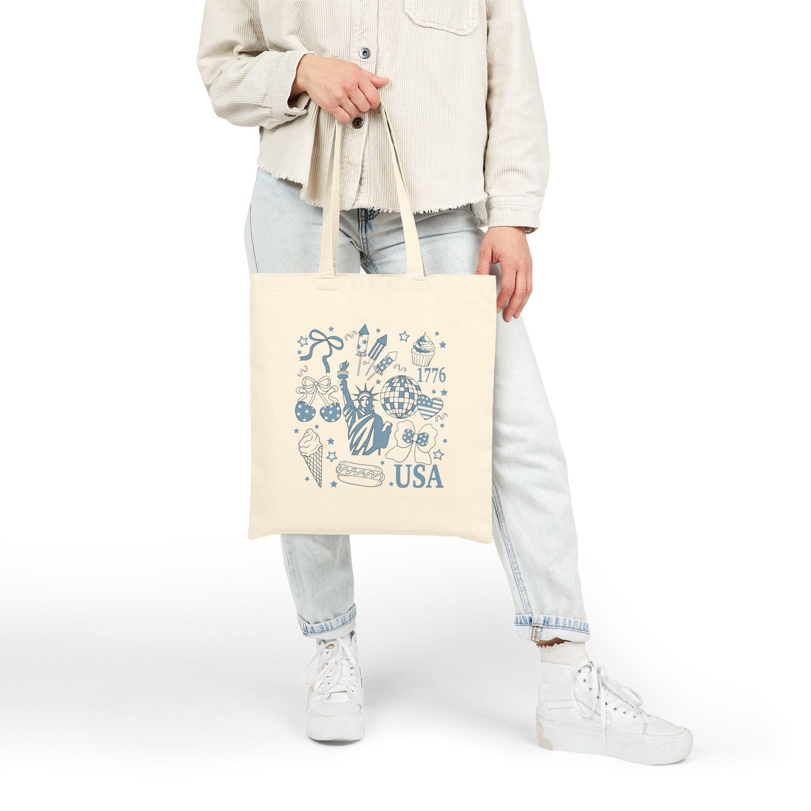 Patriotic Doddles USA Cotton Canvas Tote Bag