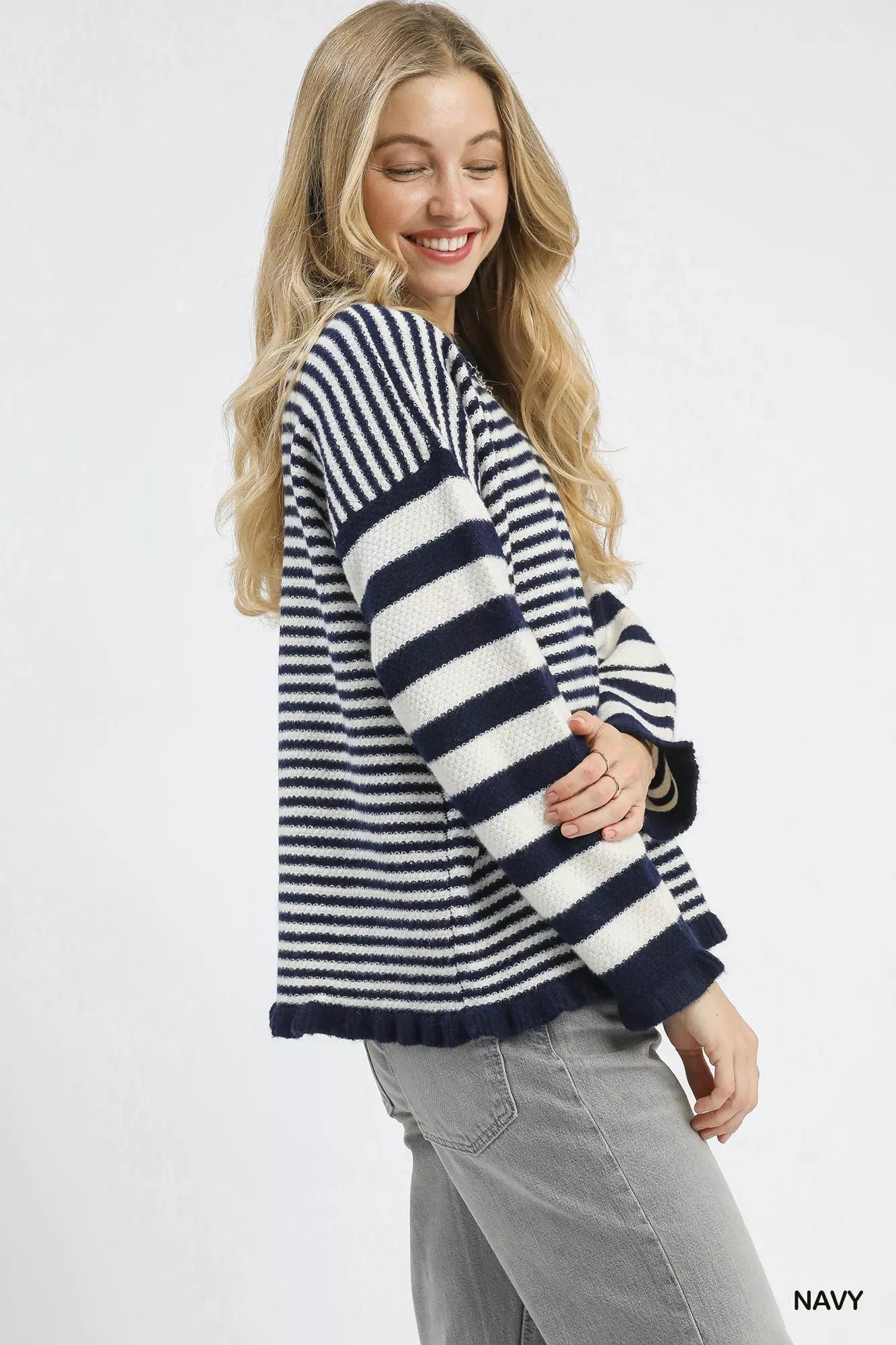 Umgee Ruffle Neck Stripe Sweater - Sydney So Sweet