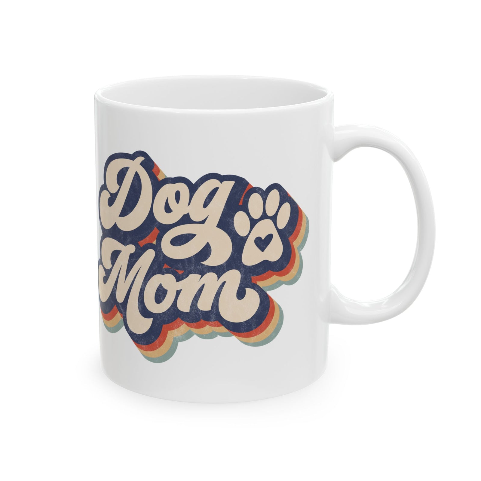 Dog Mom Retro Rainbow Paw Cute Ceramic Mug Coffee Cup (11oz & 15oz)