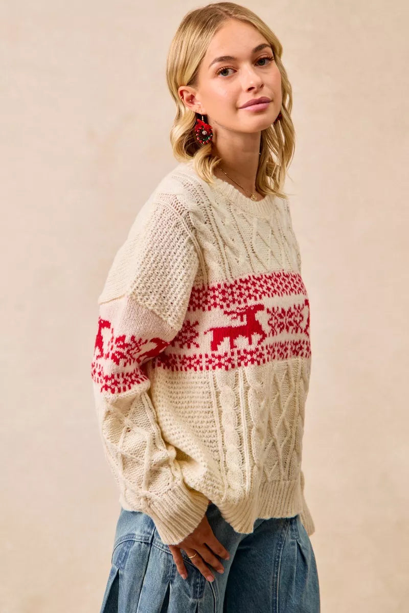 BiBi Christmas Theme Patterned Cable Knit Sweater - Sydney So Sweet