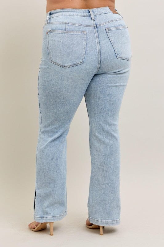 Judy Blue Full Size Tummy Control Vintage Wash Side Slit Slim Boot Jeans Plus Size - Sydney So Sweet