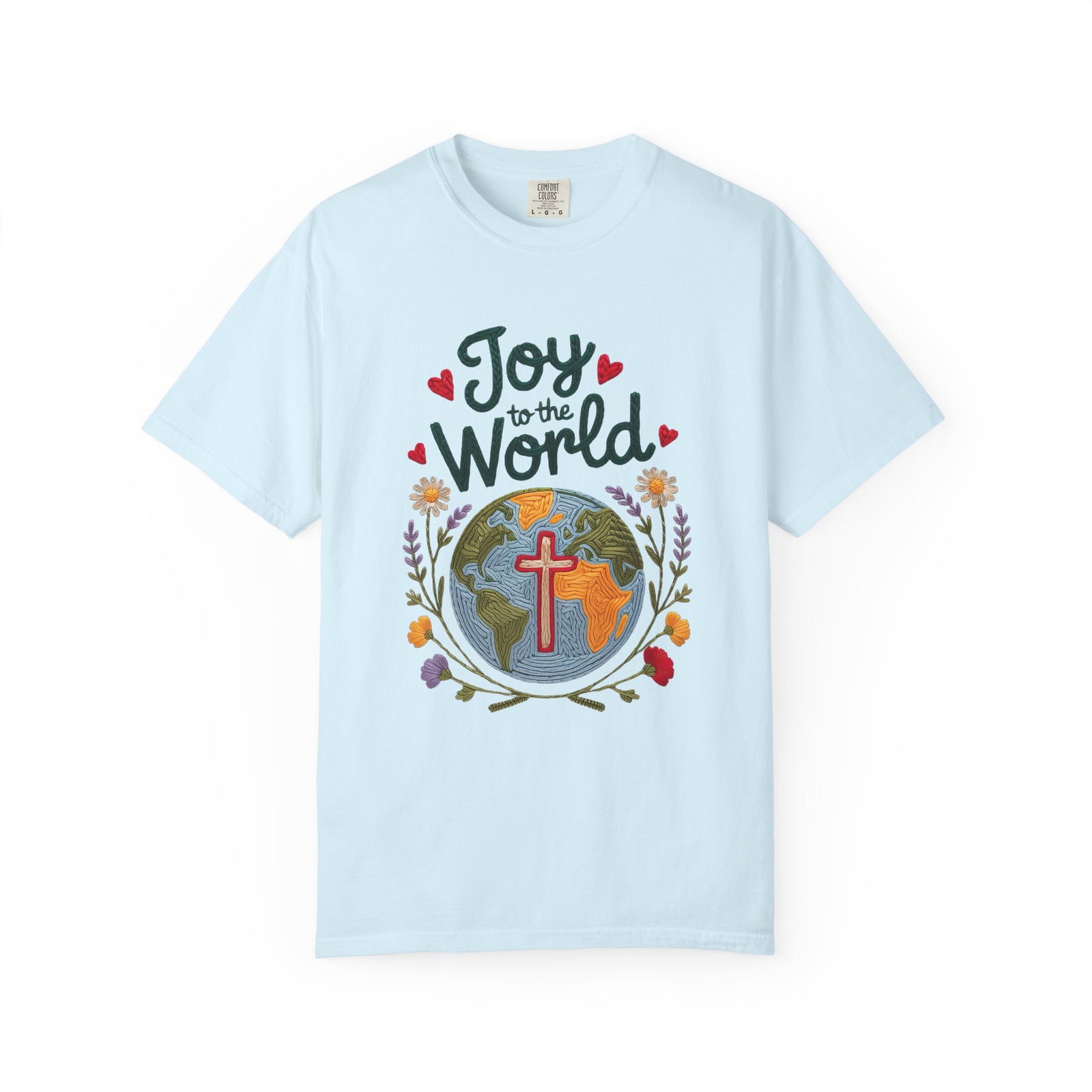 Joy to the World Faux Embroidery Tee Christian Holiday Graphic T-Shirt