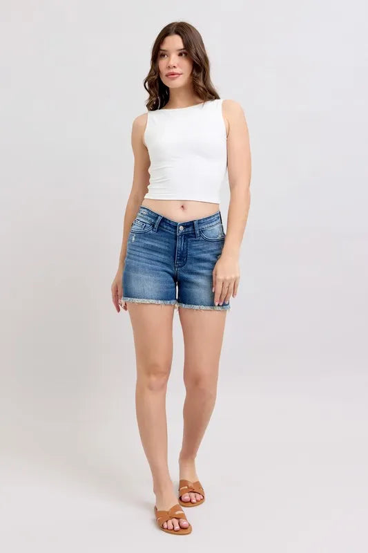 Judy Blue Full Size V-Front Denim Shorts with Shield Pockets Plus Size - Sydney So Sweet
