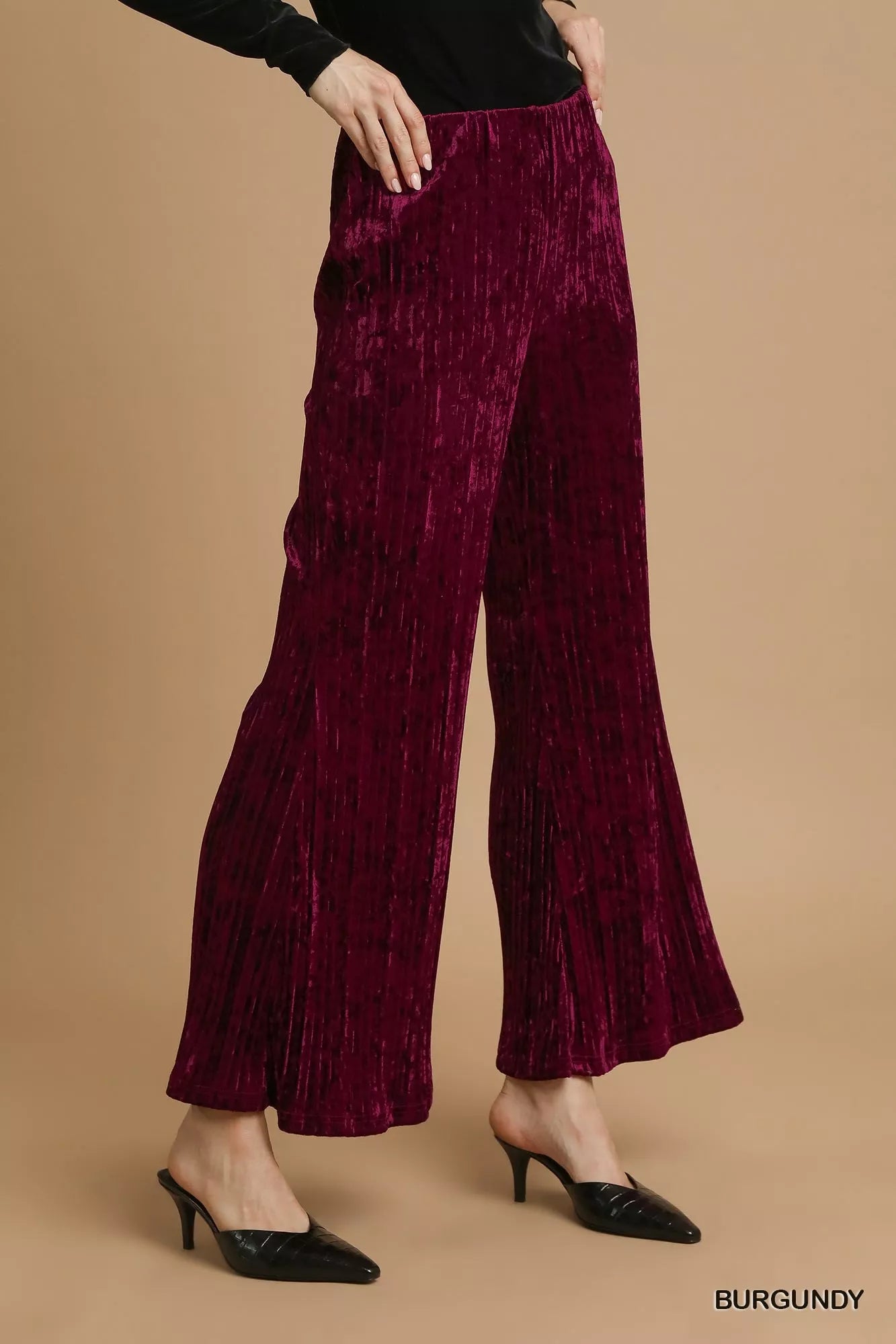 Umgee Velvet Pleated Wide Leg Pants - Sydney So Sweet