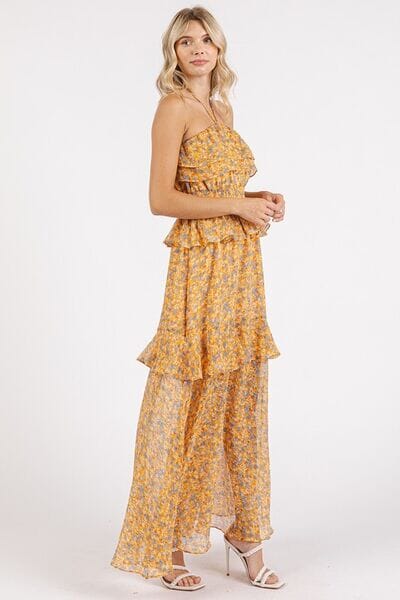 Mittoshop Ruffled Smocked Floral Halter Neck Maxi Dress - Sydney So Sweet