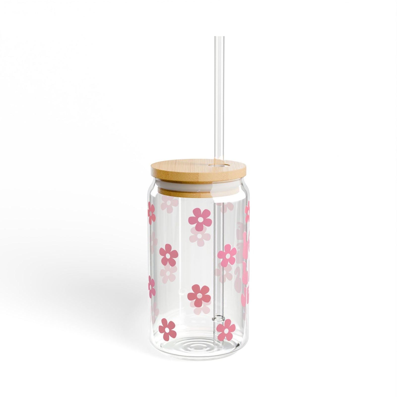 Love Like Jesus Pink Flower Floral Christian Tumbler Sipper Glass 16oz — Reusable Drink Jar with Lid & Straw - Sydney So Sweet