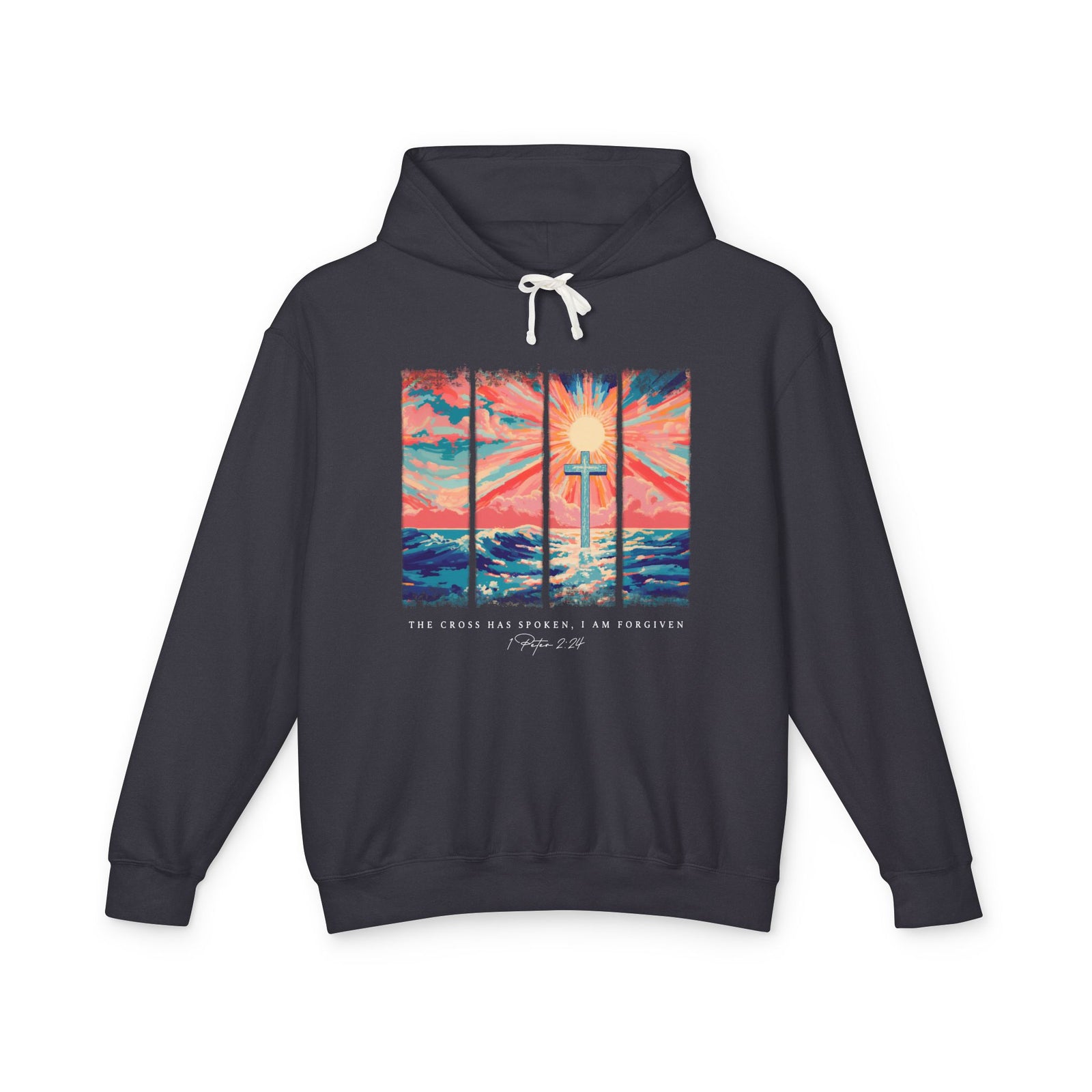 The Cross Has Spoken I am Forgiven Christian Cross Sunset Hoodie Graphic Sweatshirt