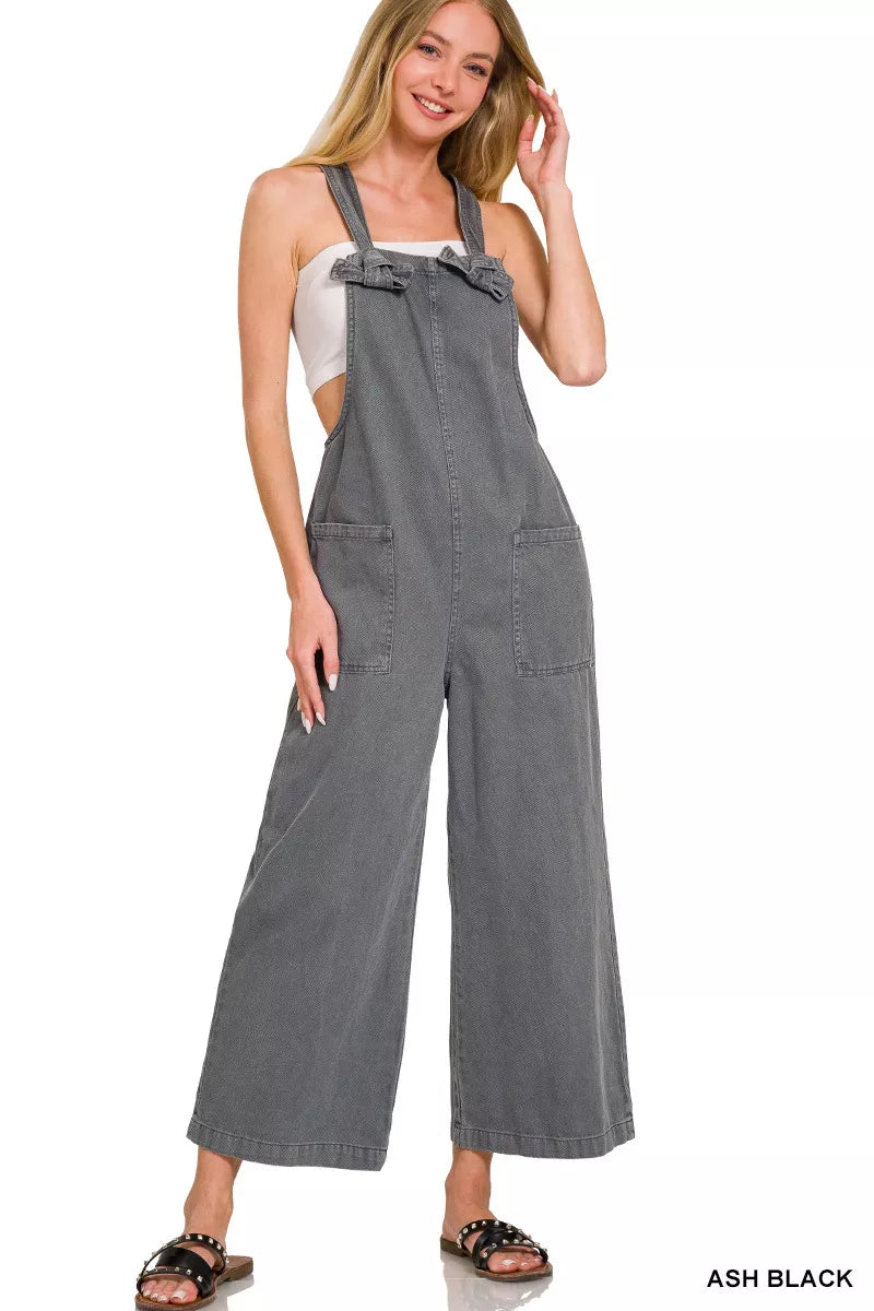 Zenana Washed Knot Strap Pockets Jumpsuit - Sydney So Sweet