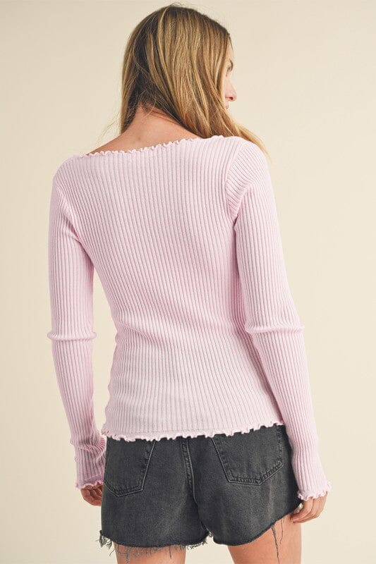 Aemi + Co Lettuce Hem Scoop Neck Long Sleeve Knit Top - Sydney So Sweet
