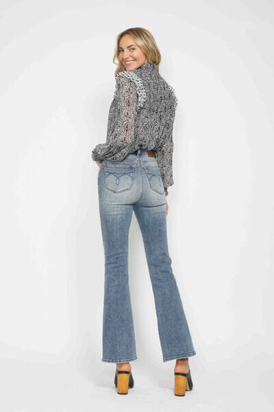 Judy Blue Full Size Tummy Control Back Embroidered Pocketed Bootcut Jeans Plus Size - Sydney So Sweet