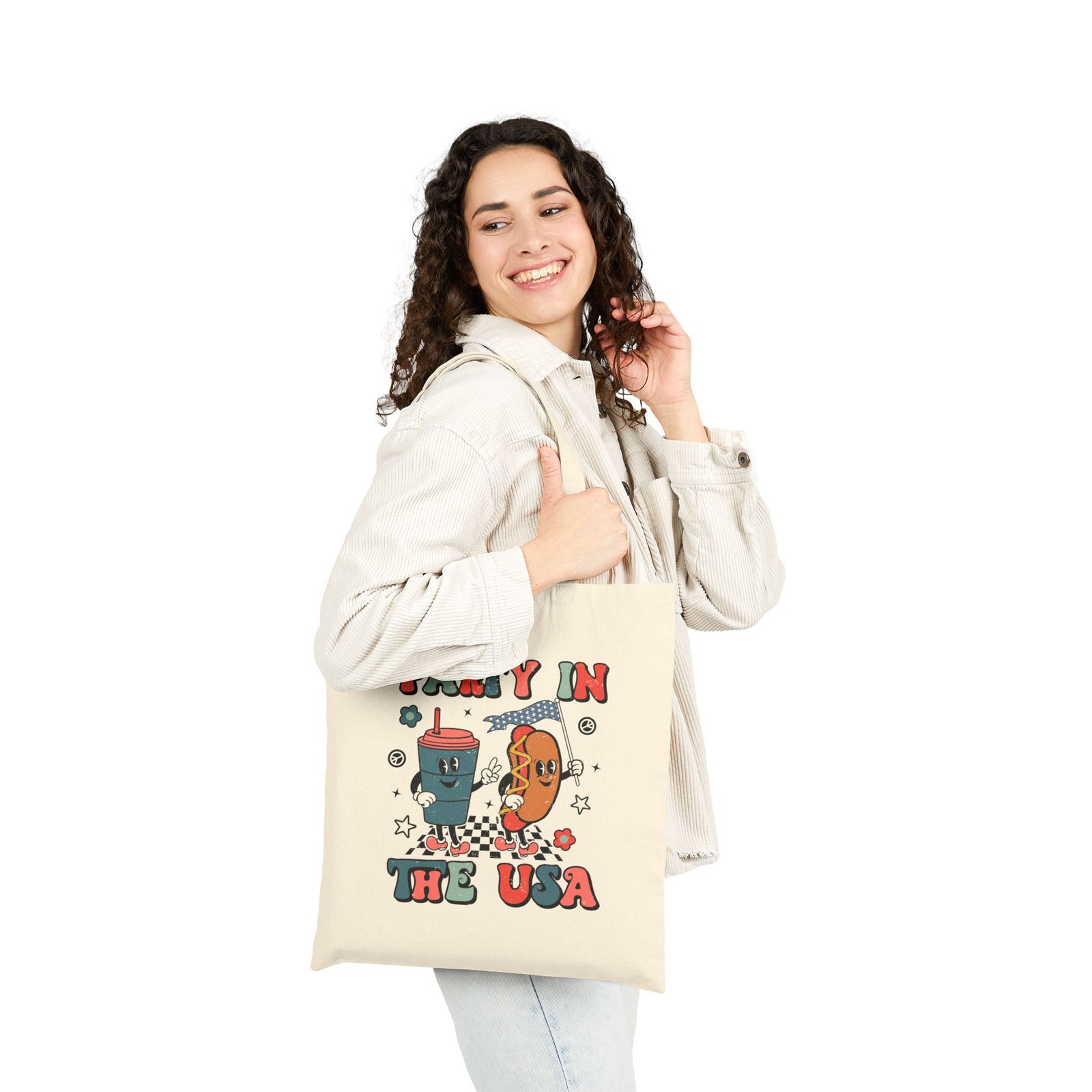 Party in the USA Patriotic Hot Dog & Soda Cotton Canvas Tote Bag