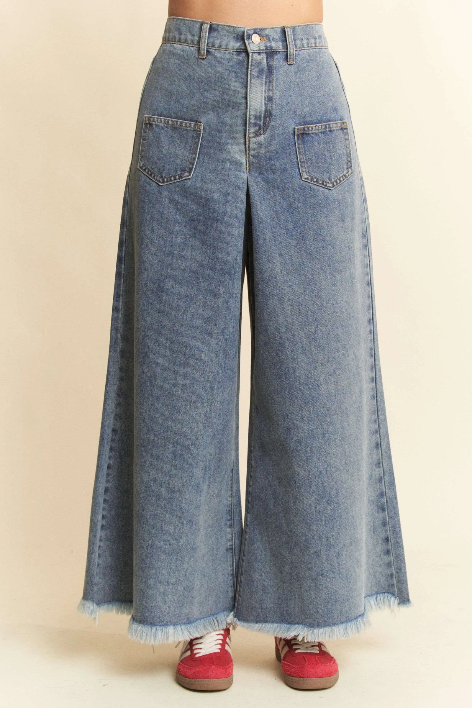 Davi & Dani Patch Pocket Wide Leg Culotte Jeans - Sydney So Sweet