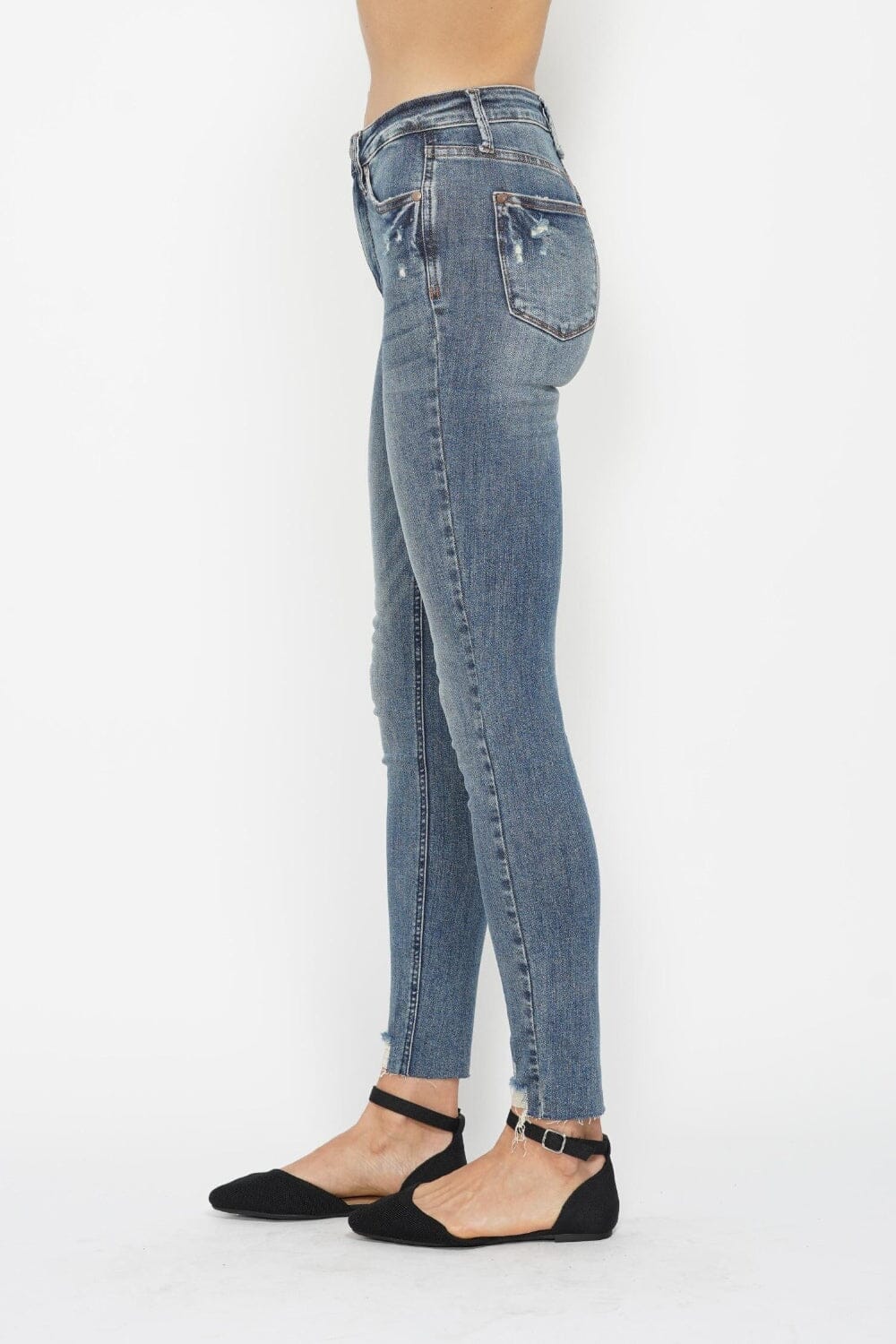 Judy Blue Full Size Tummy Control Vintage Wash Hem Destroy Skinny Jeans - Sydney So Sweet