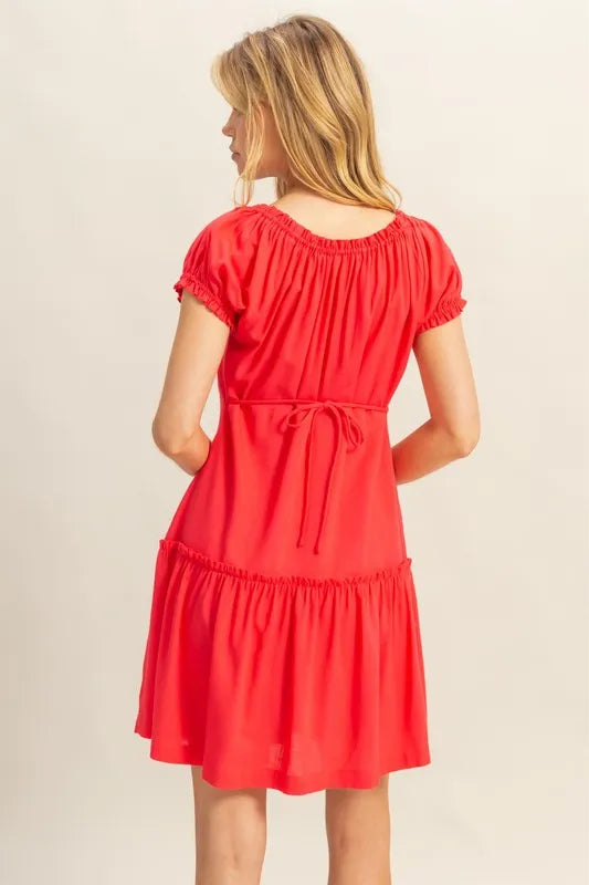 HYFVE Ruched Frill Tiered Short Sleeve Mini Dress - Sydney So Sweet