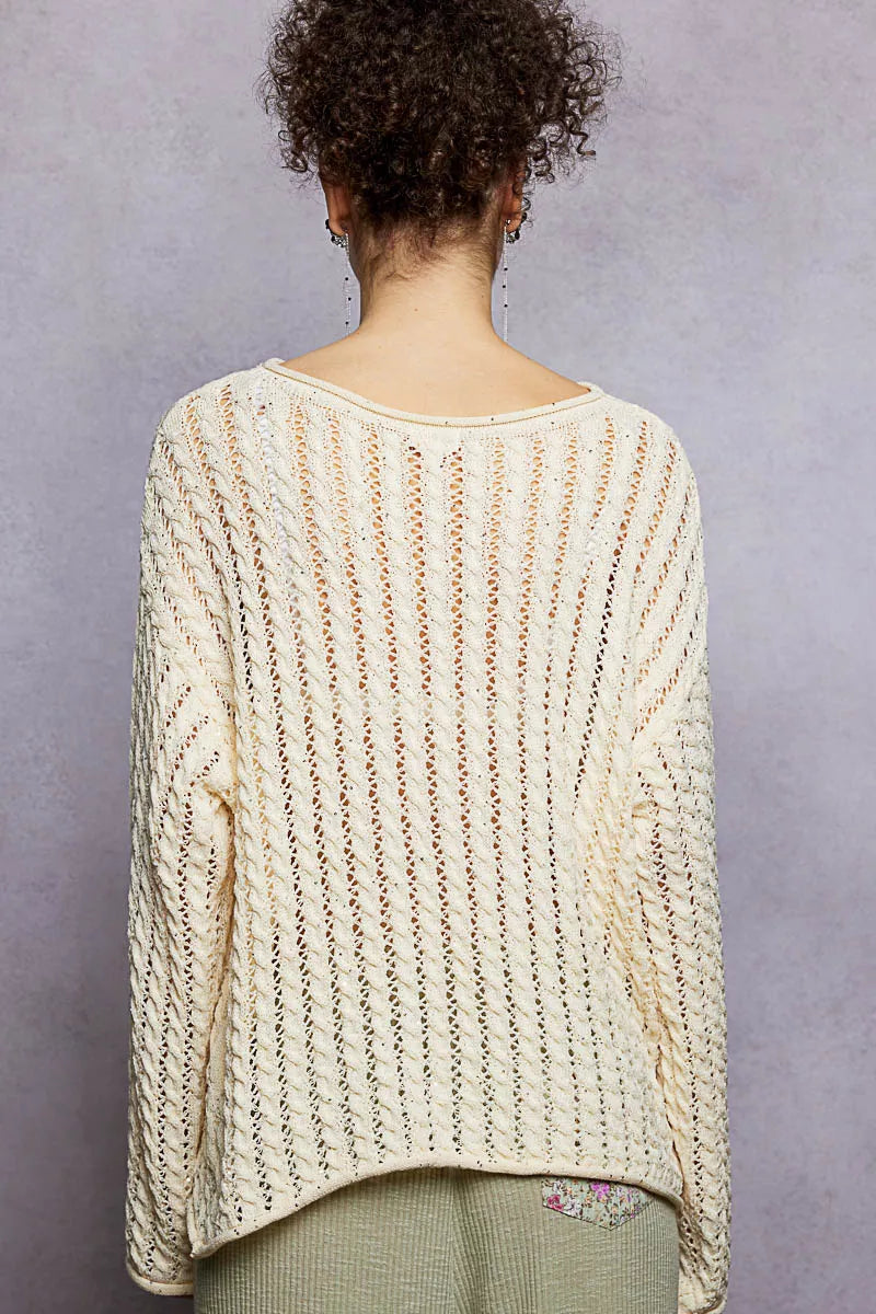 POL Openwork Round Neck Knit Top with Shiny Detail - Sydney So Sweet