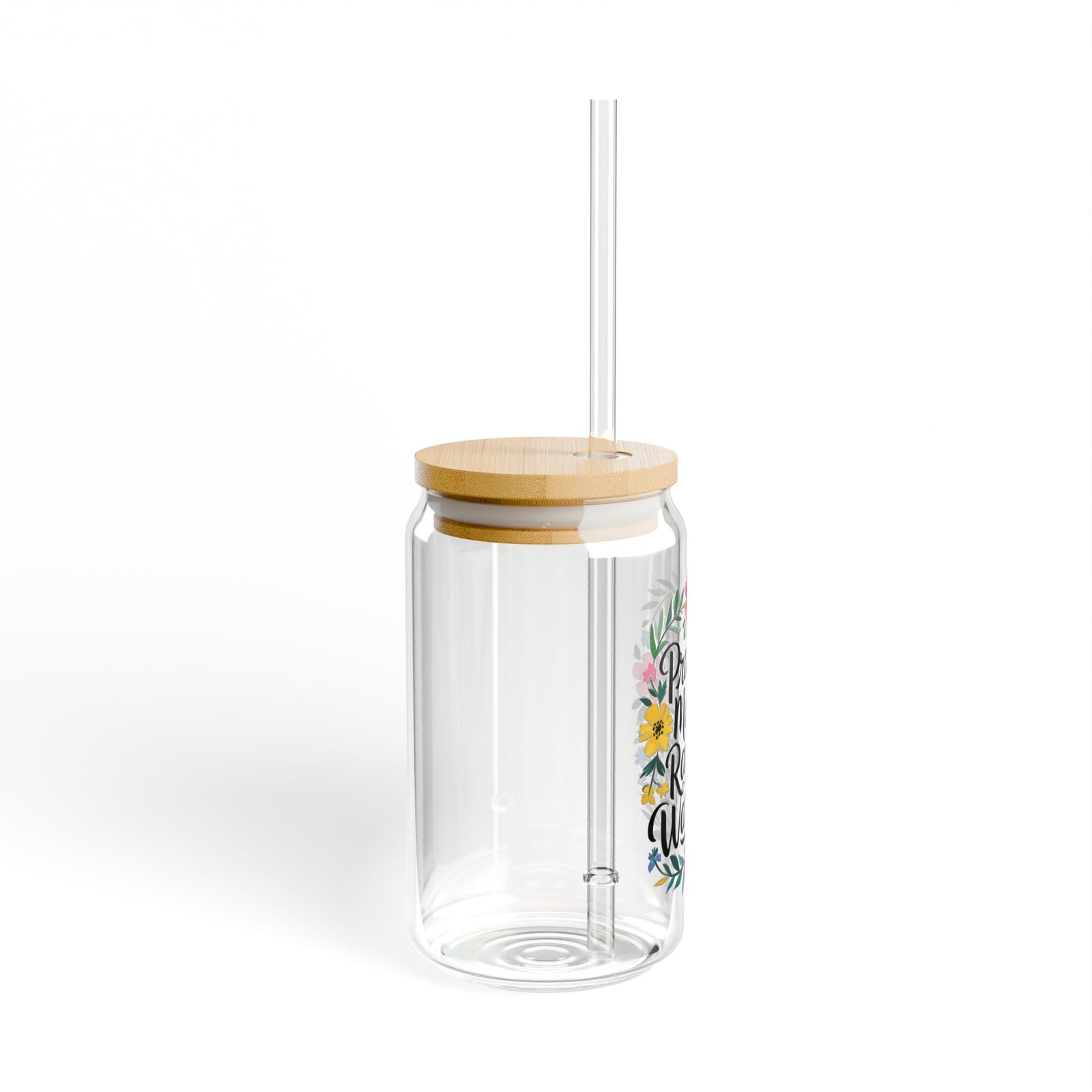 Praying Mama Raising Warriors Sipper Glass 16oz Reusable Drink Jar with Lid & Straw