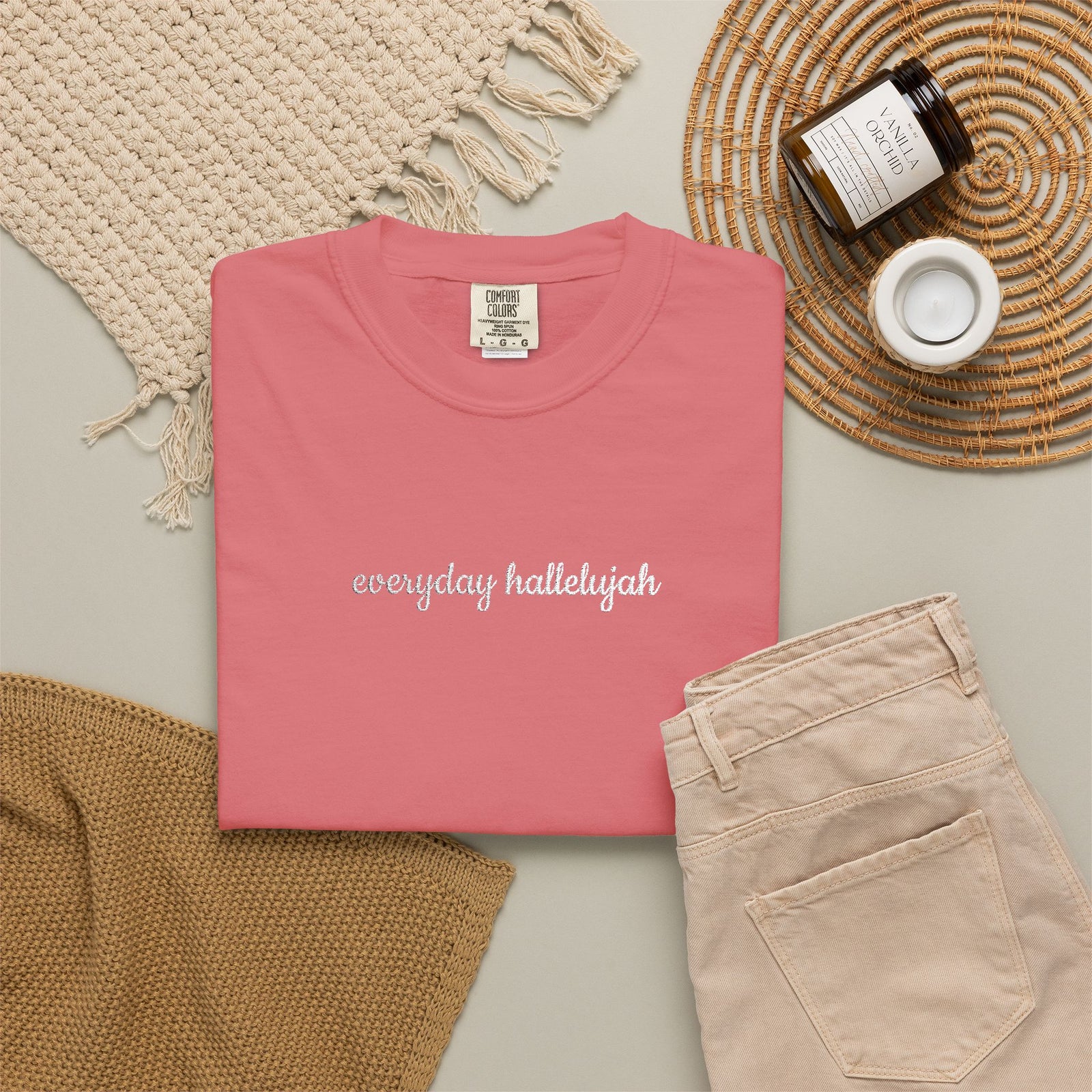Everyday Hallelujah Embroidered Script Tee Christian Inspirational T-Shirt