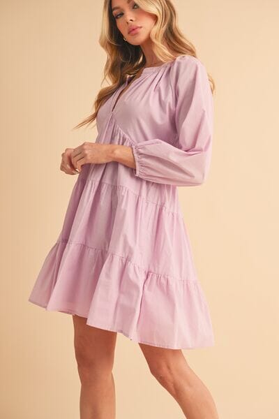Aemi + Co Notched Balloon Sleeve Tiered Mini Dress - Sydney So Sweet