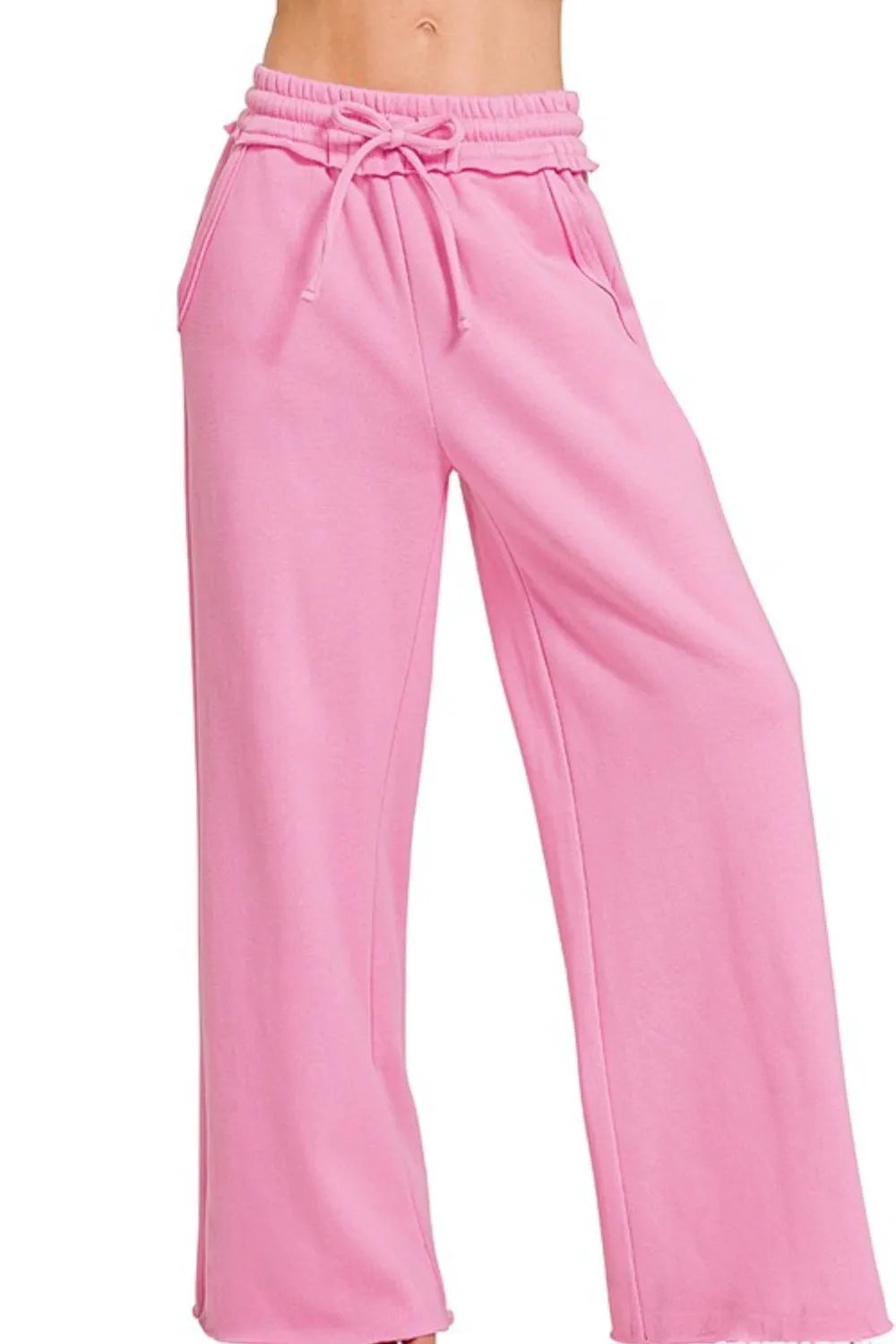 Zenana Fleece Exposed Seam Wide Leg Sweatpants - Sydney So Sweet