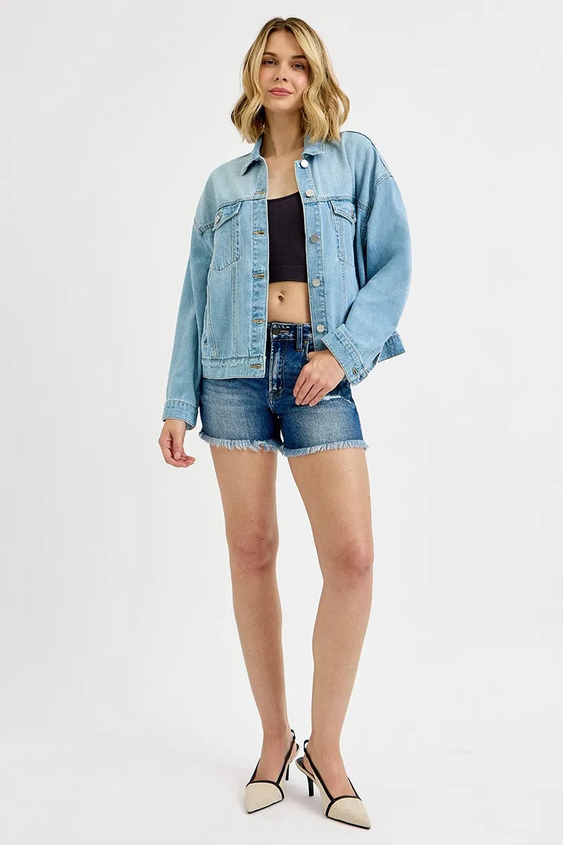 RISEN Washed Dropped Shoulder Denim Jacket - Sydney So Sweet