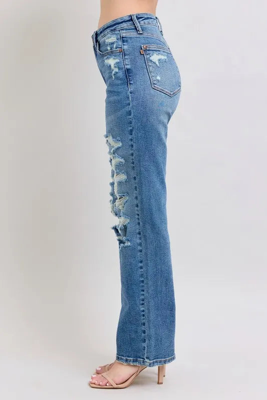 Judy Blue Full Size High Waist Heavy Destroy Straight Jeans Plus Size - Sydney So Sweet