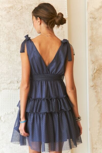 ADORA Tie Shoulder Polka Dot Mesh Dress - Sydney So Sweet