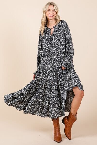 Mittoshop Printed Tie Neck Flounce Sleeve Midi Dress - Sydney So Sweet