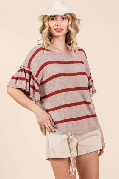 Mittoshop Striped Flounce Sleeve Knit Top - Sydney So Sweet