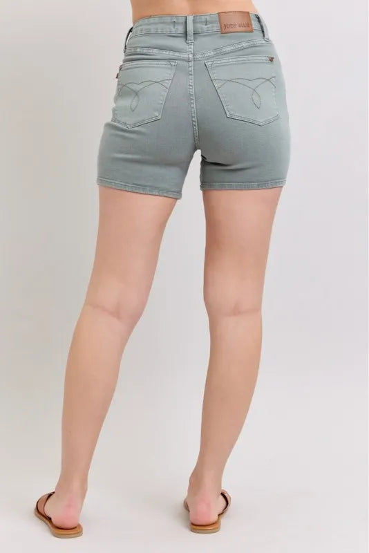 Judy Blue Full Size Hw Garment Dyed & Back Pkt Embroidery Shorts Plus Size - Sydney So Sweet