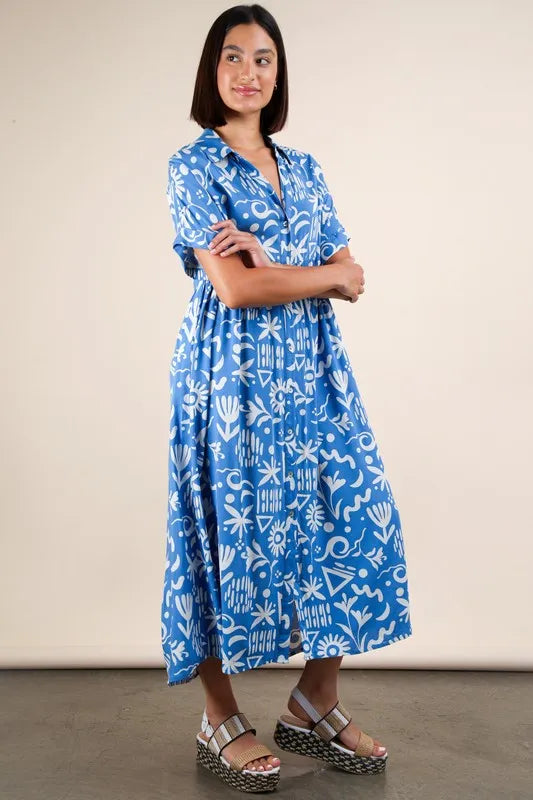VERY J Plus Size Oversized Printed Shirt Midi Dress - Sydney So Sweet