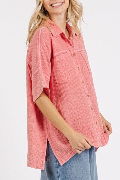 Mittoshop Mineral Wash Gauze Oversized Short Sleeve Shirt - Sydney So Sweet