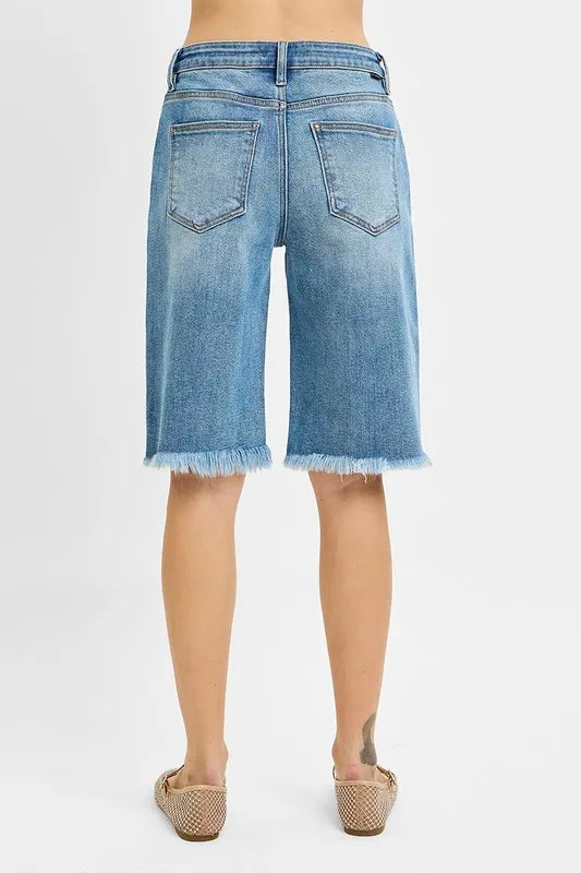 RISEN Tummy Control Mid Rise Fit Bermuda Denim Shorts - Sydney So Sweet