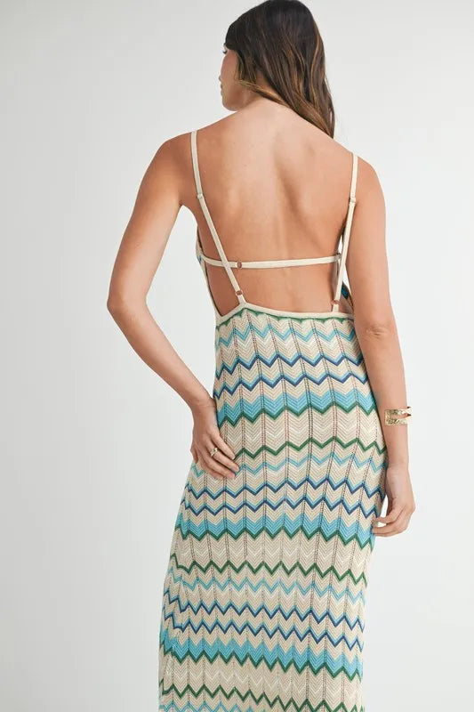 MABLE Lightweight Pointelle Chevron Knit Maxi Dress - Sydney So Sweet