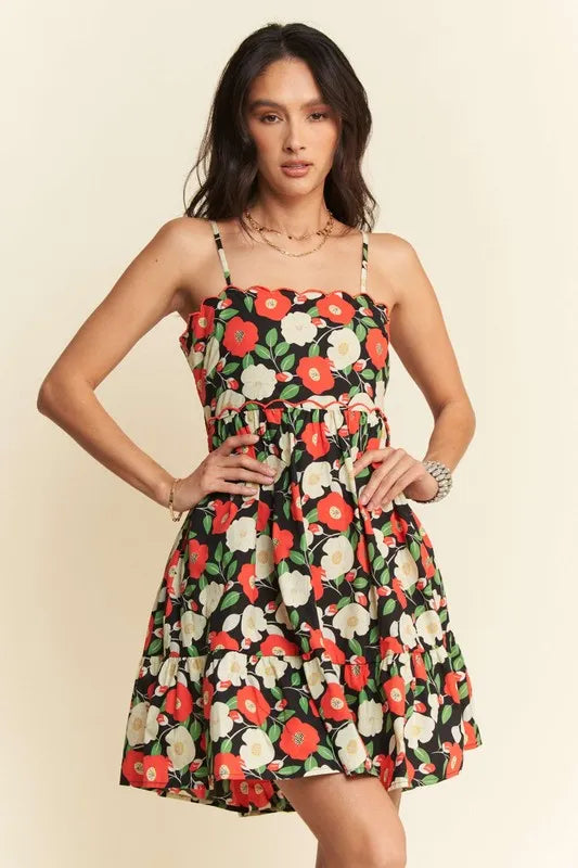 Davi & Dani Floral Scalloped Cutout Back Mini Dress - Sydney So Sweet