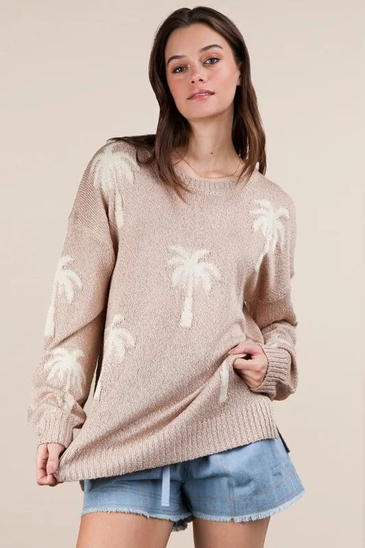 VERY J Palm Tree Graphic Oversized Knit Sweater - Sydney So Sweet
