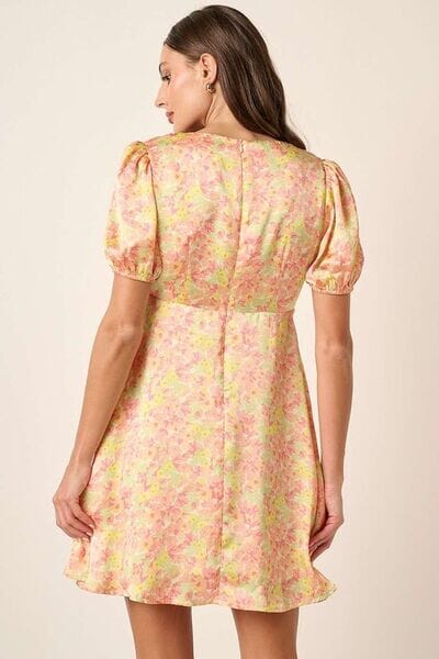 Mittoshop Printed V-Neck Puff Sleeve Mini Dress - Sydney So Sweet