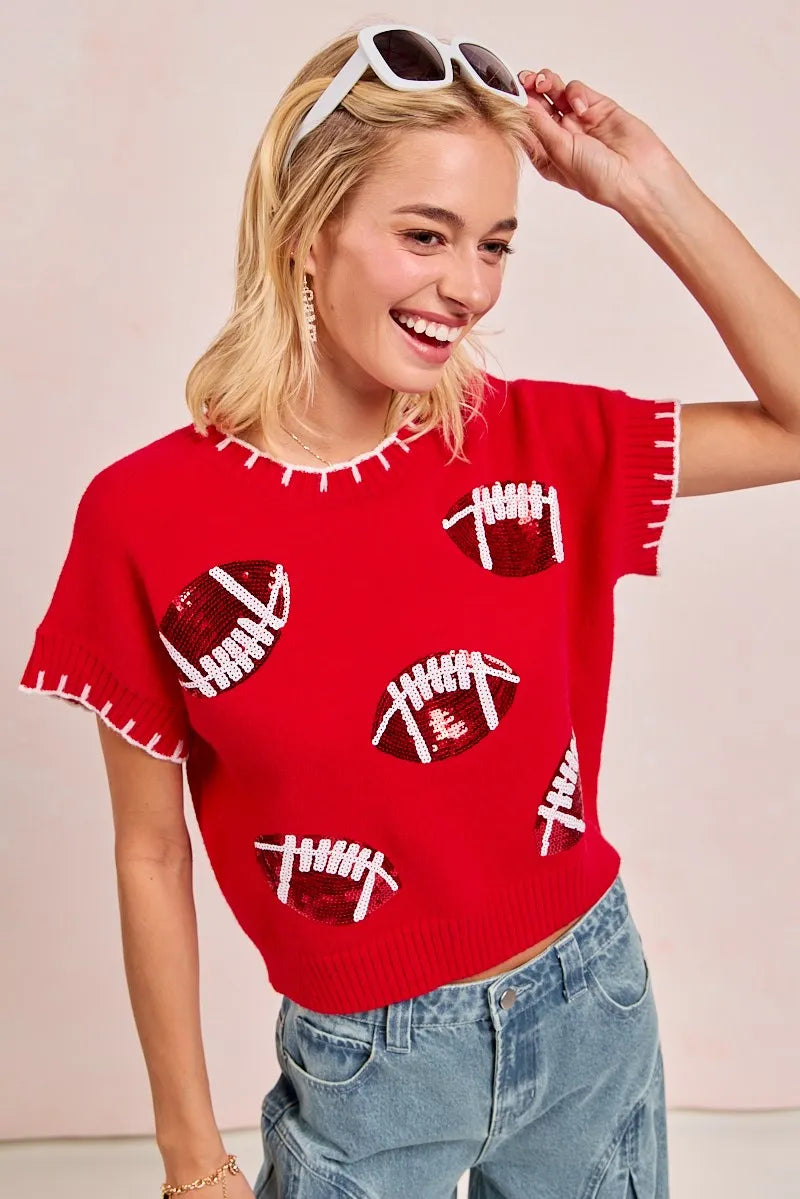 BiBi Gameday Sequin Football Embroidered Stitch Sweater - Sydney So Sweet