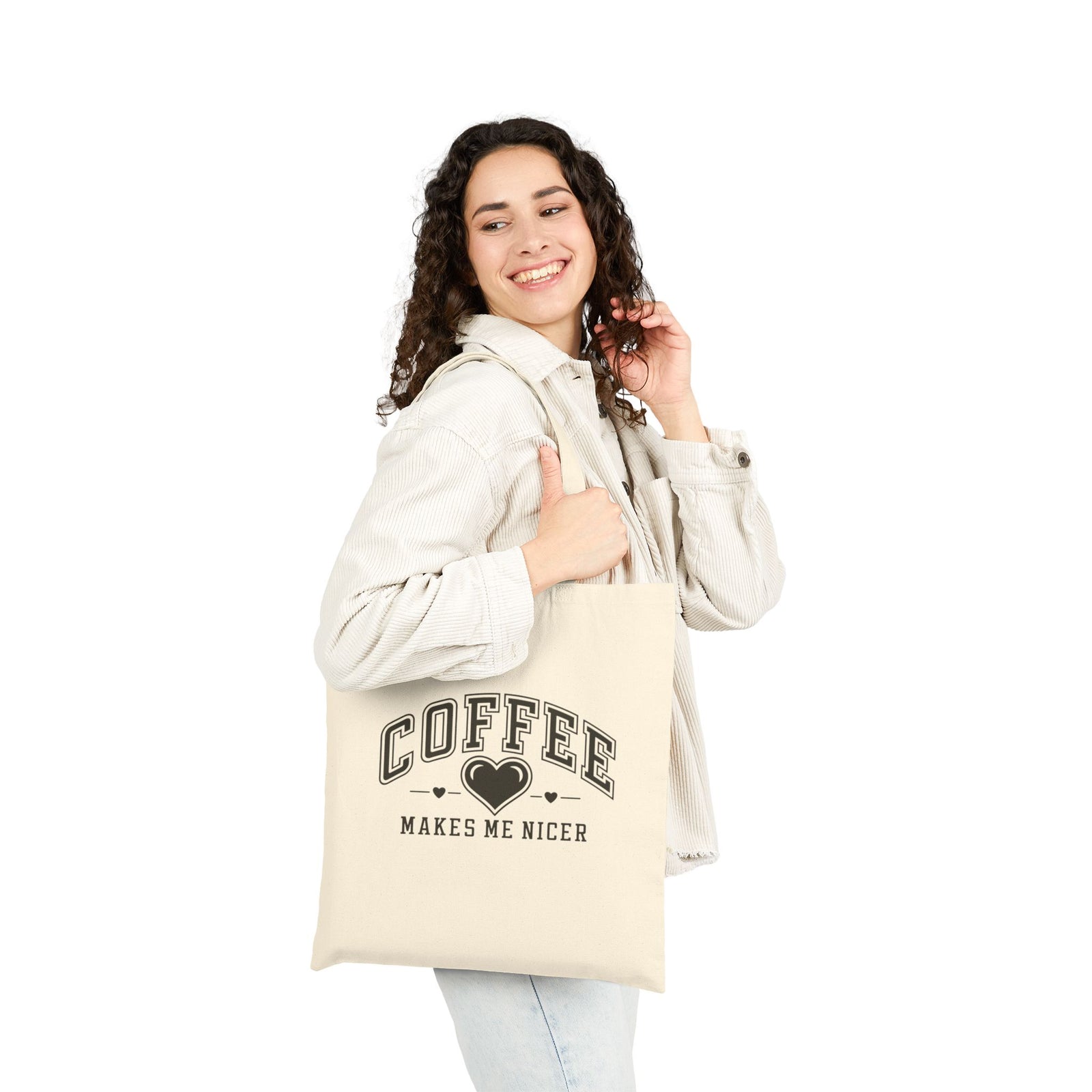 Coffee Makes Me Nicer Cotton Canvas Shopper Tote Bag