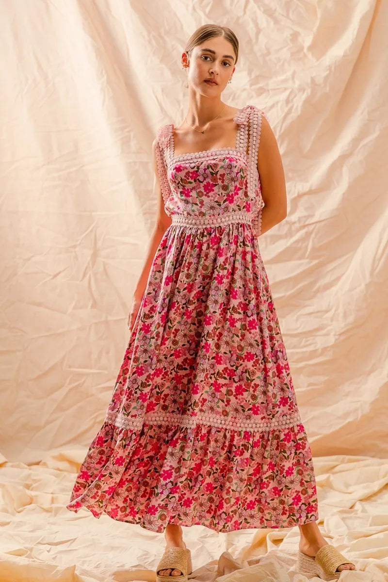 SO ME Floral Maxi Dress With Ribbon Tie Lace Strap - Sydney So Sweet